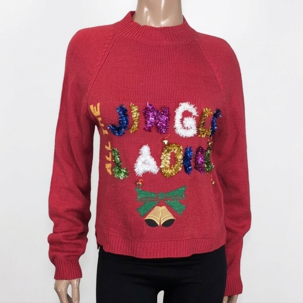 Tis the Season All the Jingle Ladies Ugly Christmas Sweater Size XL Tinsel Bells